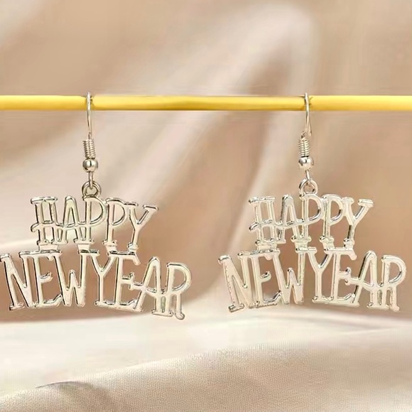 Silver Happy New Year Earrings - Picture 2 of 6